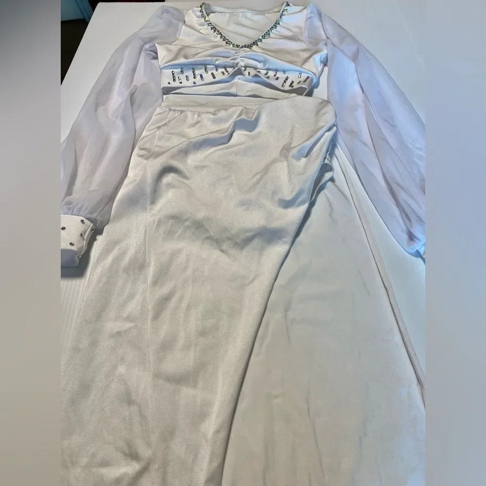 Kelle dance custom solo  costume white 2 piece AWAKENING ASYMMETRICAL 4424 LC